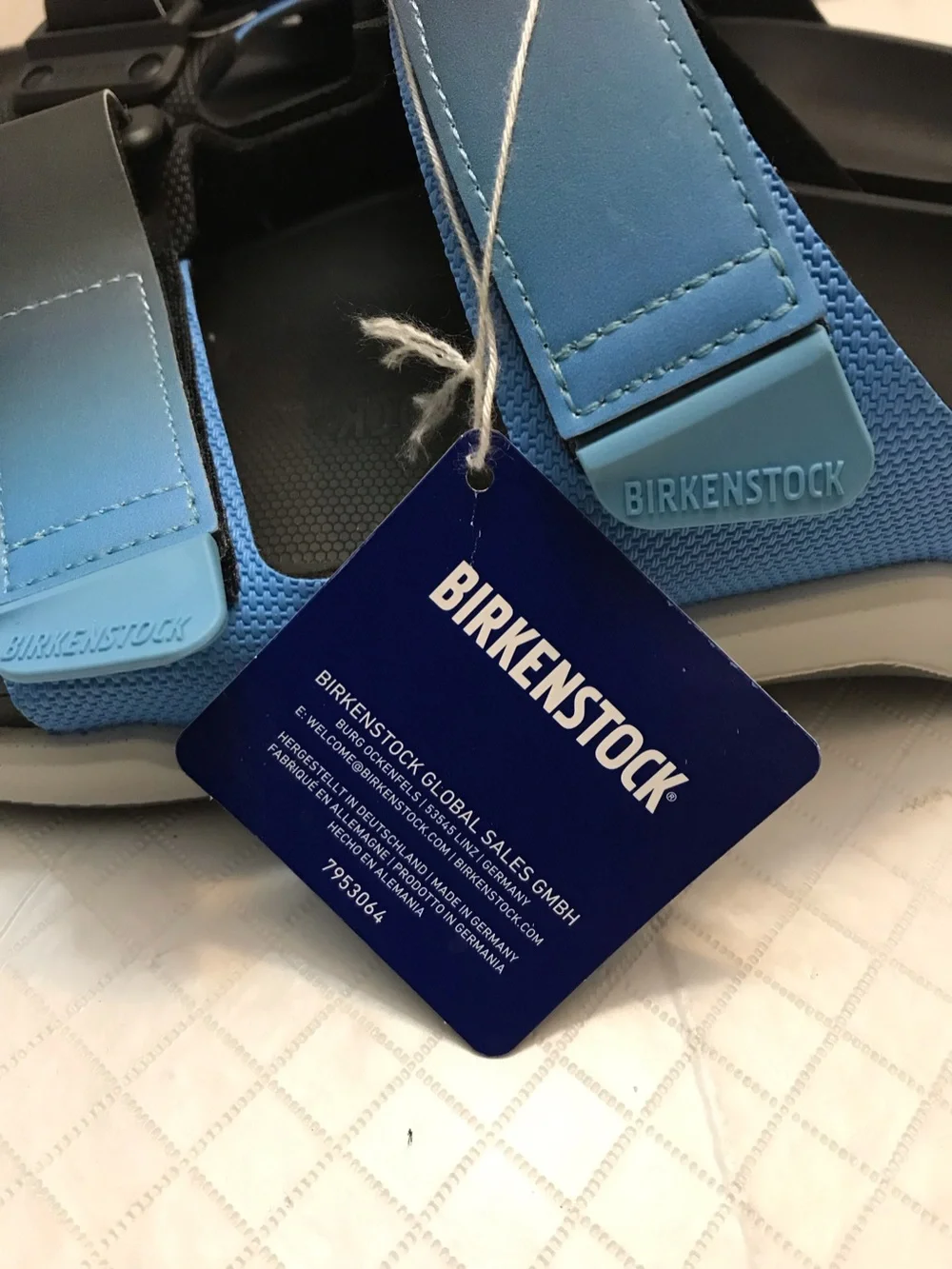 Birkenstock Light Blue and Black Dual-Strap Slides